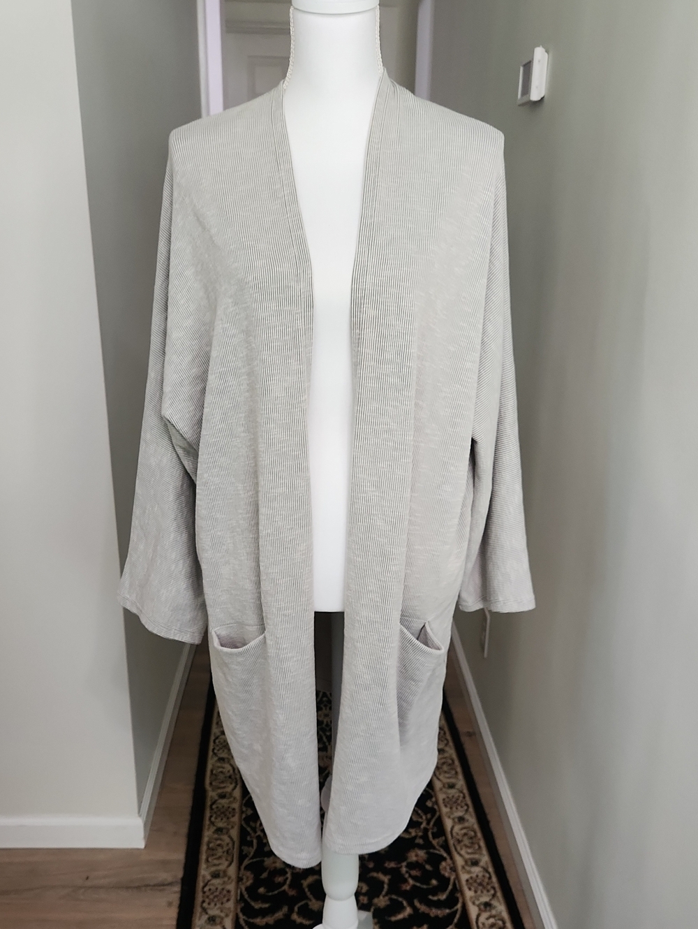 DONNI Gray Ribbed Open Front Cardigan Sweater Coat Pockets OSFA